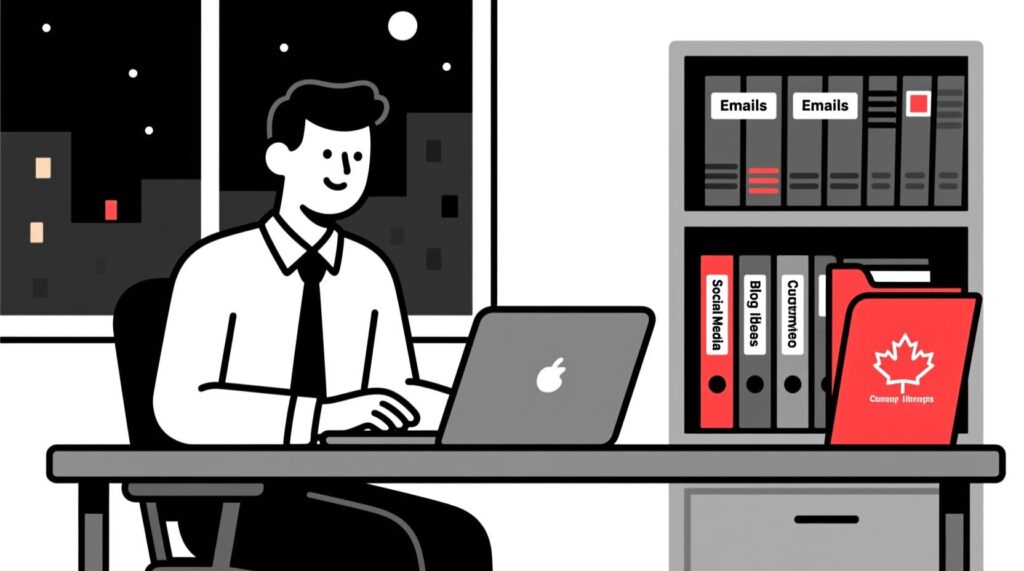A small business owner creating and organizing a personalized AI prompt library for productivity.