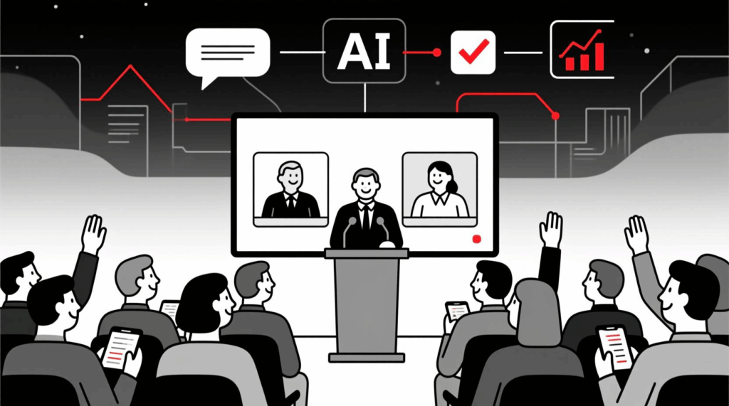 Canadian AI Guy illustration of an AGM transformed into an engaging conversation with AI-powered tools