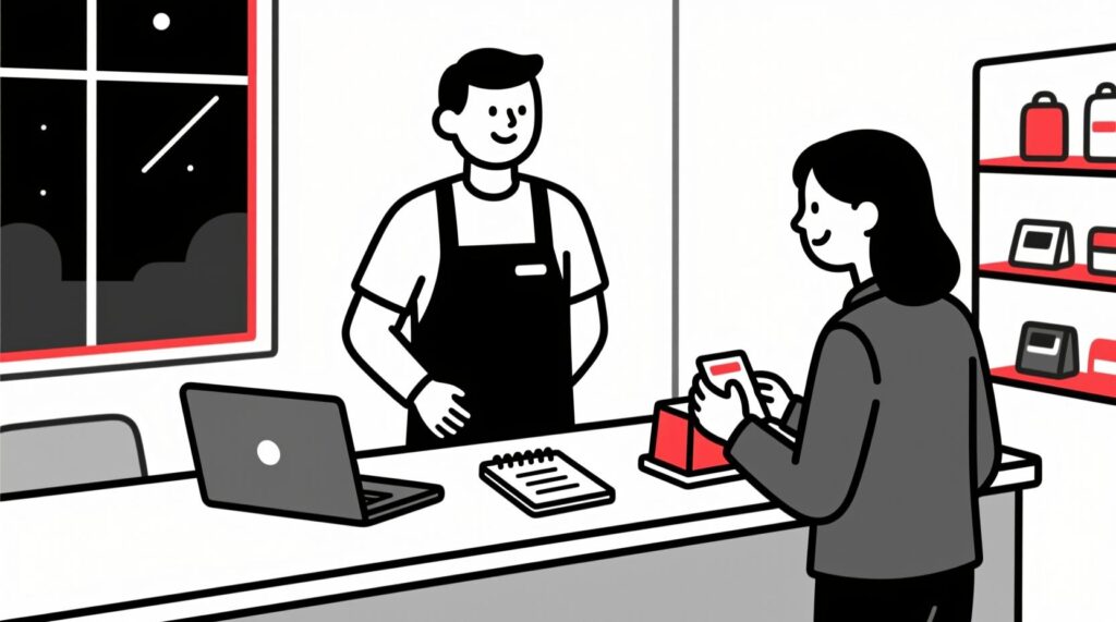 Canadian AI Guy illustration of a business owner confidently understanding what their customers want with AI insights