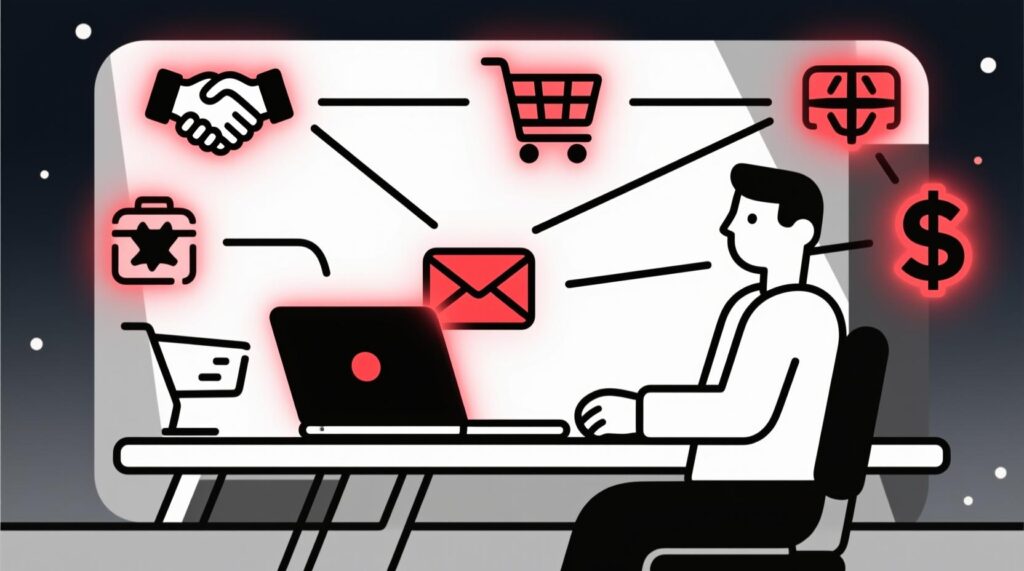 Canadian AI Guy illustration of AI writing emails that turn prospects into paying clients