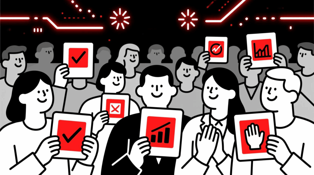 Canadian AI Guy illustration of AGM members playing an AI-powered BINGO game to stay engaged