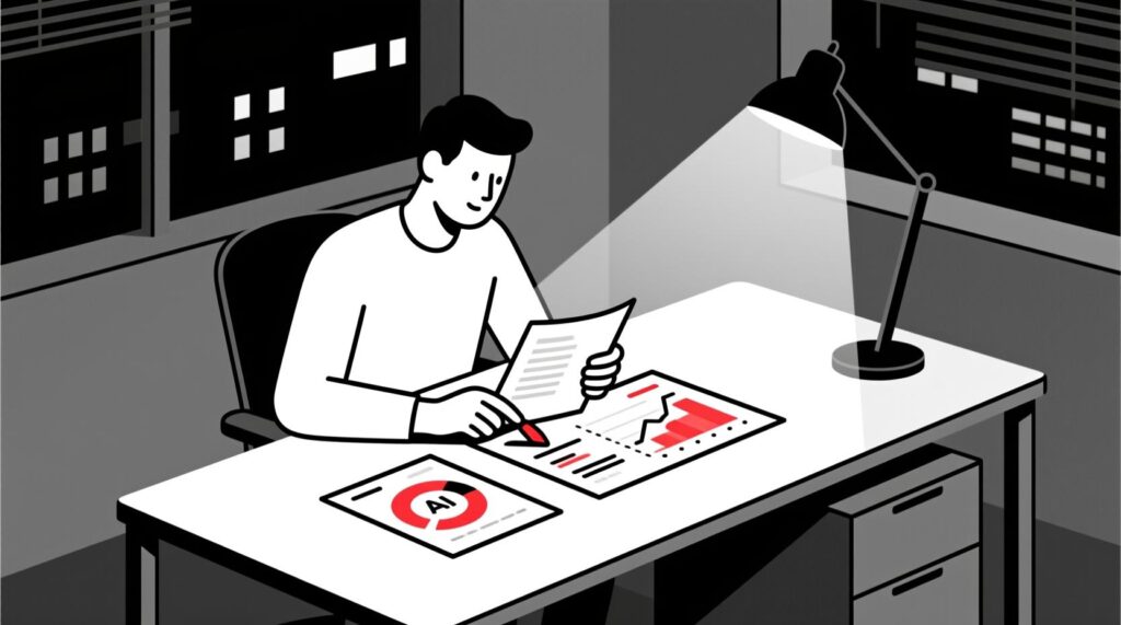 Canadian AI Guy illustration of a tourism marketer using AI tools like sentiment analysis, topic modeling, and image recognition to uncover visitor insights
