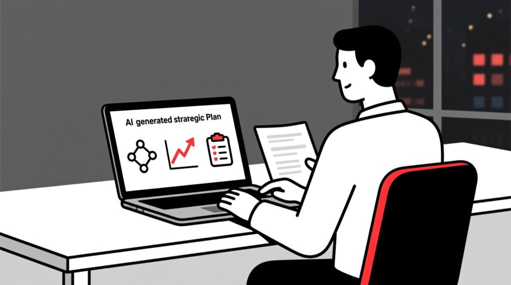 Canadian AI Guy illustration of an AI strategist helping a tourism marketer turn scattered data into clear priorities and trends