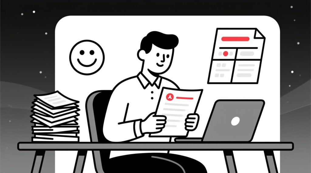 Canadian AI Guy illustration of a marketer using AI to analyze visitor reviews with topics, sentiment, and detailed insights