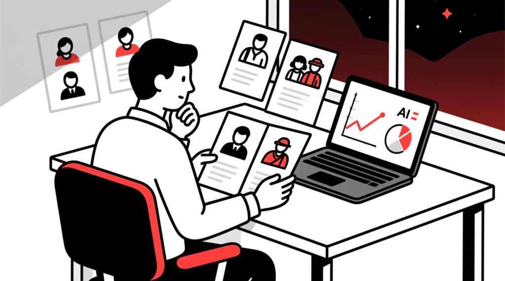 Canadian AI Guy illustration of a tourism marketer using AI tools to define visitor personas