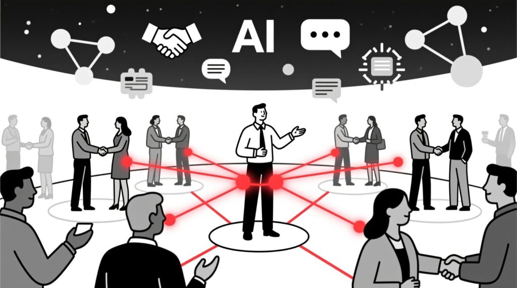 Canadian AI Guy illustration of an organizer using AI to become the central hub for member networking and connections