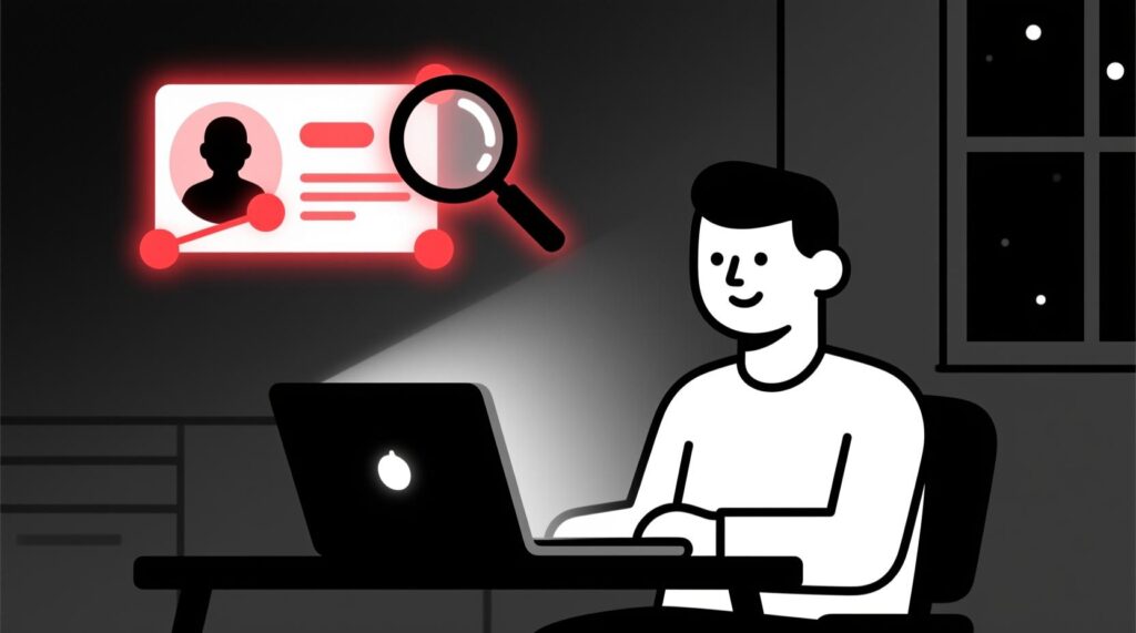 Canadian AI Guy illustration of an introverted business owner using AI to quietly research and identify ideal clients