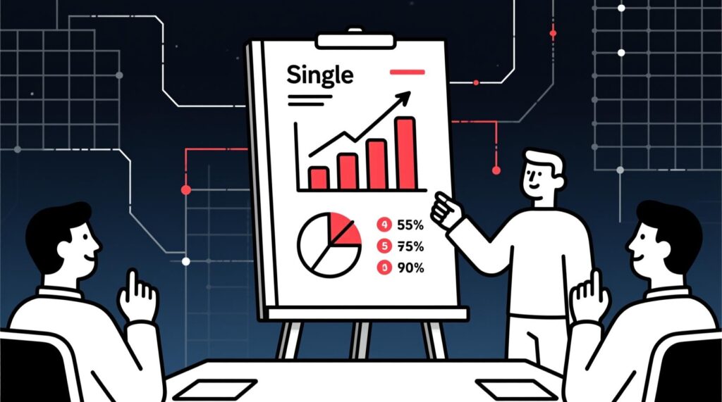 Canadian AI Guy illustration of a board chair presenting an AI-generated one-page ROI report after an AGM