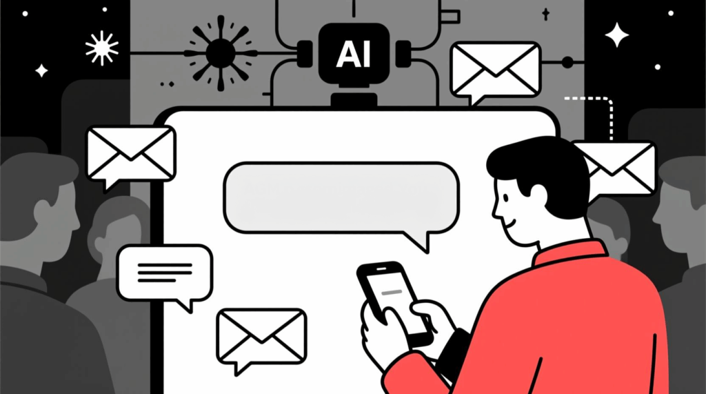 Canadian AI Guy illustration of AI sending personalized thank you messages after an AGM to build loyalty