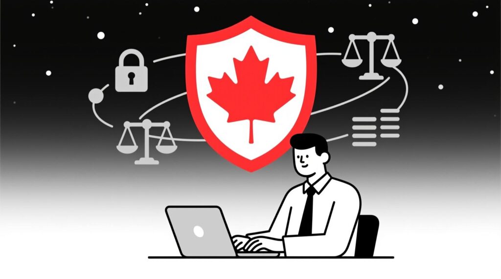 Canadian AI Guy illustration of Canadian privacy law (PIPEDA) protecting small business owners using AI tools