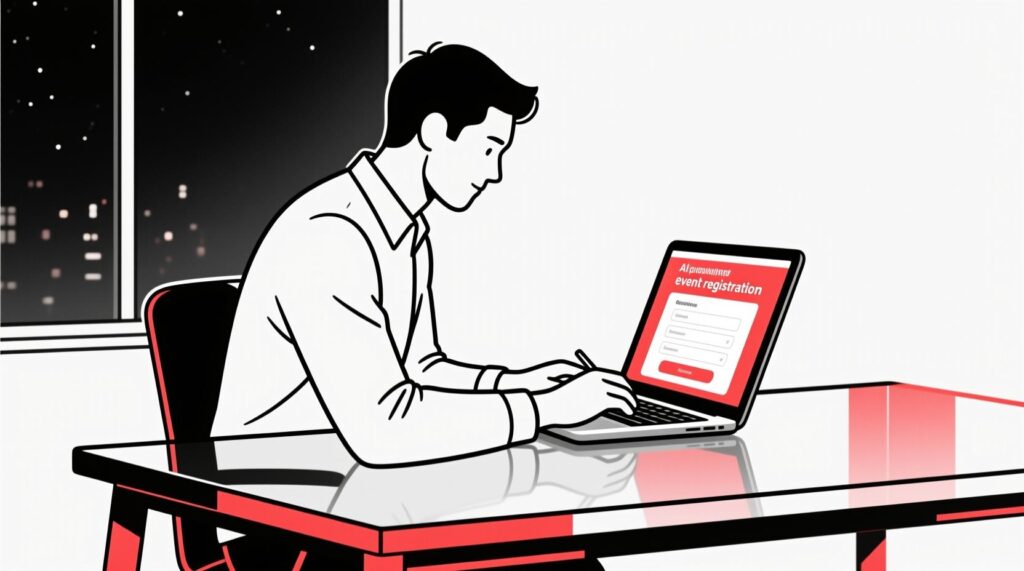 Canadian AI Guy illustration of an attendee submitting panel questions in advance through an AI-powered registration form