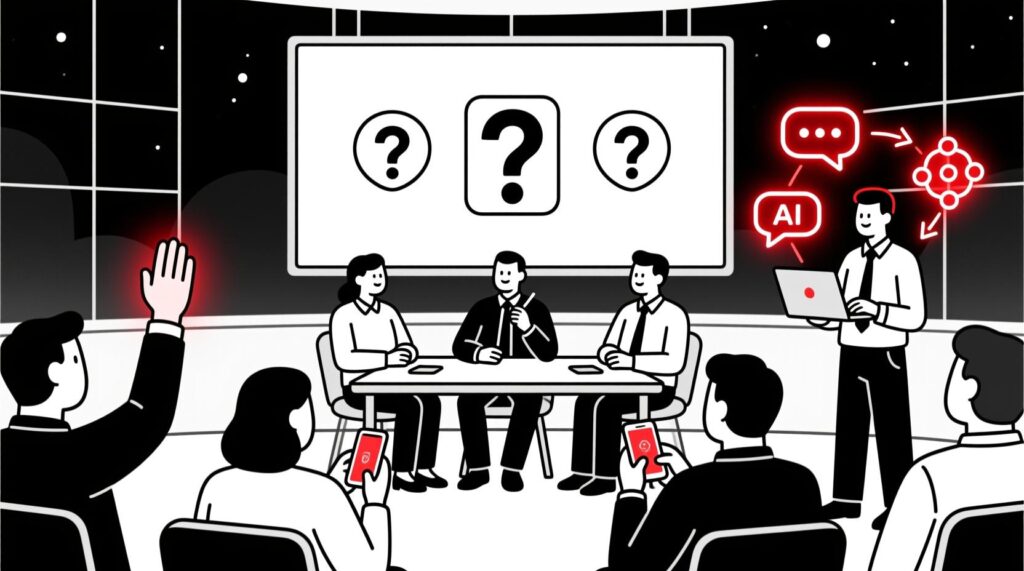 Canadian AI Guy illustration of AI powering a smart Q&A session at a panel discussion to boost engagement