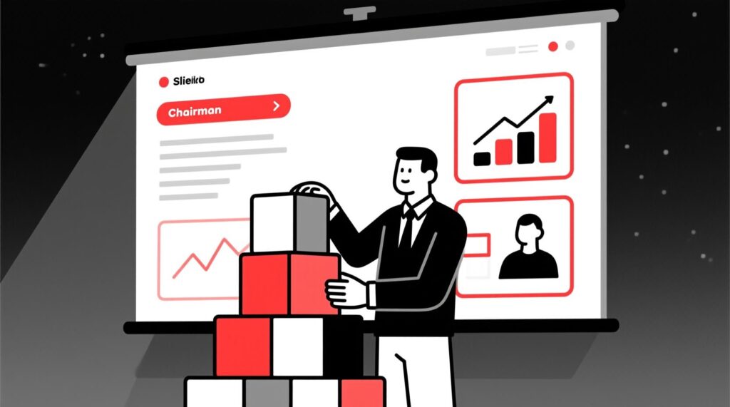 Canadian AI Guy illustration of AI helping a board chair build a professional slide deck for an AGM speech