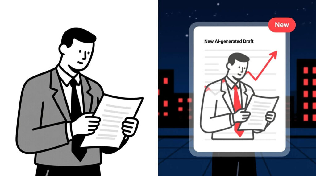 Using a past writing example as a reference to guide an AI-generated draft.
