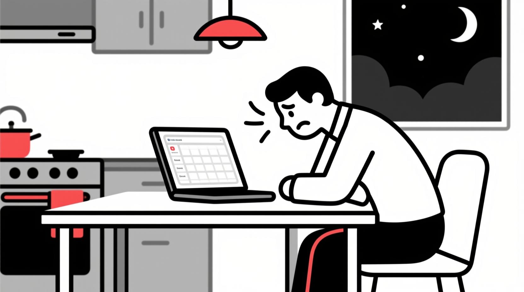 Frustrated small business owner trying to write social media posts.