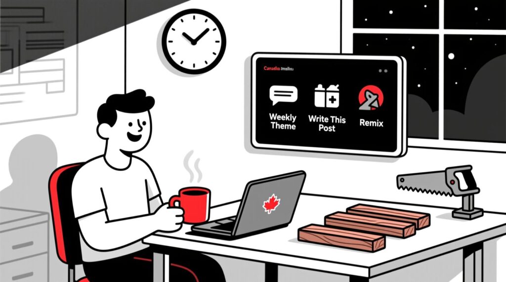 a Canadian small business owner planning a week’s content with AI using three simple prompts in five minutes.